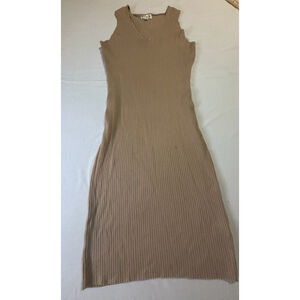 Emma & Posh Ribbed Knit Sweater Dress 1X Tan Sleeveless Midi